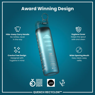 Leak Proof 1 Litre Water Bottle with Times to Drink, Recyclon, Teal & Blue, 1L - Hstrends