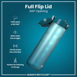 Leak Proof 1 Litre Water Bottle with Times to Drink, Recyclon, Teal & Blue, 1L - Hstrends