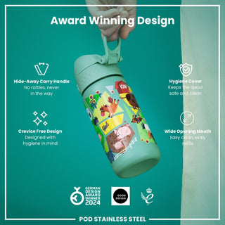Leak Proof Kids Water Bottle, Stainless Steel, Farming Animals, 400ml (13oz) - Hstrends