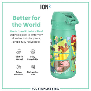 Leak Proof Kids Water Bottle, Stainless Steel, Farming Animals, 400ml (13oz) - Hstrends