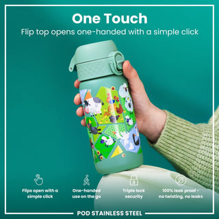 Leak Proof Kids Water Bottle, Stainless Steel, Farming Animals, 400ml (13oz) - Hstrends
