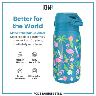 Leak Proof Kids Water Bottle, Stainless Steel, Flamingos, 400ml (13oz) - Hstrends