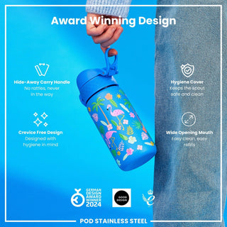 Leak Proof Kids Water Bottle, Stainless Steel, Flamingos, 400ml (13oz) - Hstrends