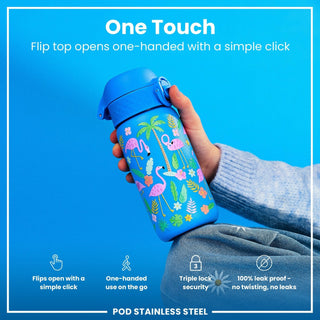 Leak Proof Kids Water Bottle, Stainless Steel, Flamingos, 400ml (13oz) - Hstrends