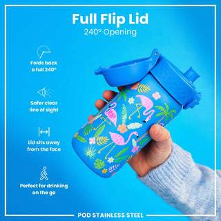 Leak Proof Kids Water Bottle, Stainless Steel, Flamingos, 400ml (13oz) - Hstrends