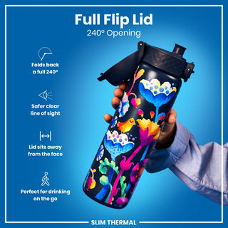 Leak Proof Slim Thermal Water Bottle, Insulated Steel, Bright Floral, 500ml (17oz) - Hstrends