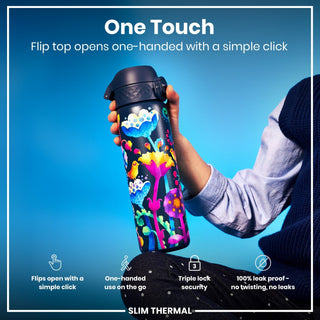 Leak Proof Slim Thermal Water Bottle, Insulated Steel, Bright Floral, 500ml (17oz) - Hstrends