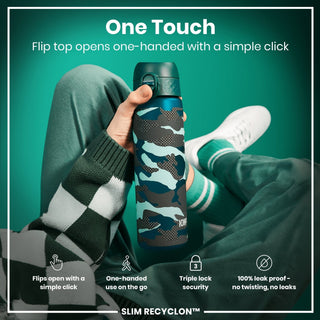 Leak Proof Slim Water Bottle, Recyclon, Camouflage, 500ml (18oz) - Hstrends