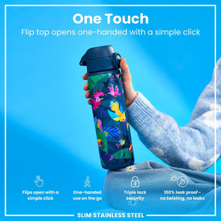 Leak Proof Slim Water Bottle, Stainless Steel, Exotic Birds, 600ml (20oz) - Hstrends