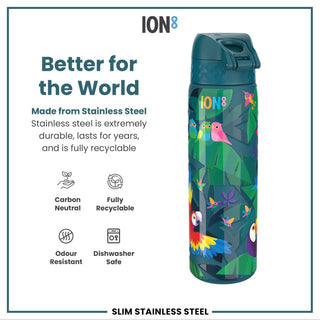 Leak Proof Slim Water Bottle, Stainless Steel, Exotic Birds, 600ml (20oz) - Hstrends