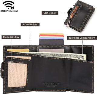 Leather Smart Card Wallet Coin Pocket RFID Blocking Wallet & Leather Keyring - Hstrends