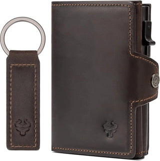 Leather Smart Card Wallet Coin Pocket RFID Blocking Wallet & Leather Keyring - Hstrends