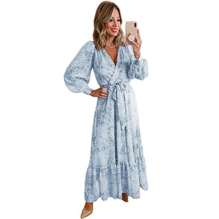 Leopard Print Long Sleeve V Neck Dress - Hstrends