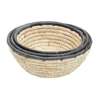 Lidi Set Of 3 Palm Leaf Baskets With Black Trim - Hstrends
