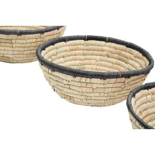 Lidi Set Of 3 Palm Leaf Baskets With Black Trim - Hstrends