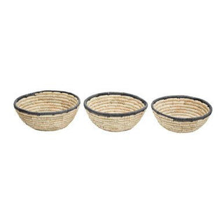 Lidi Set Of 3 Palm Leaf Baskets With Black Trim - Hstrends