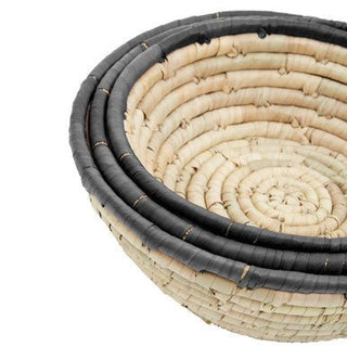 Lidi Set Of 3 Palm Leaf Baskets With Black Trim - Hstrends