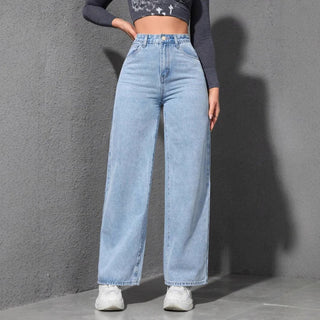 Light - Colored Washed Loose Slimming Look Floor - Length Denim Jeans - Hstrends