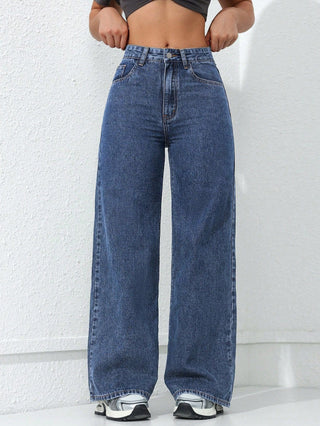 Light - Colored Washed Loose Slimming Look Floor - Length Denim Jeans - Hstrends