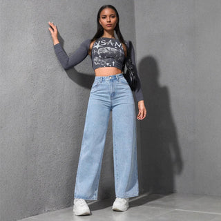 Light - Colored Washed Loose Slimming Look Floor - Length Denim Jeans - Hstrends