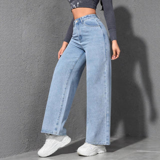 Light - Colored Washed Loose Slimming Look Floor - Length Denim Jeans - Hstrends