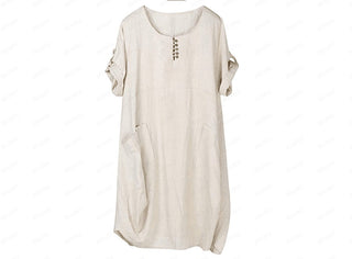 Linen Lantern Loose-fitting Dress - Hstrends