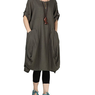 Linen Lantern Loose-fitting Dress - Hstrends