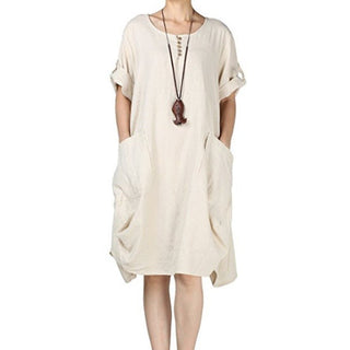 Linen Lantern Loose-fitting Dress - Hstrends