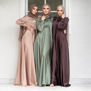 Long Flared Satin modest maxi Dress - Hstrends