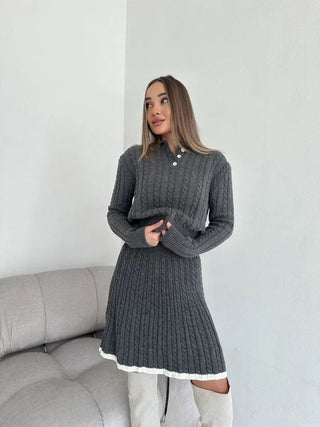 Long Sleeve Knitted Button Sweater Dress Suit Women - Hstrends