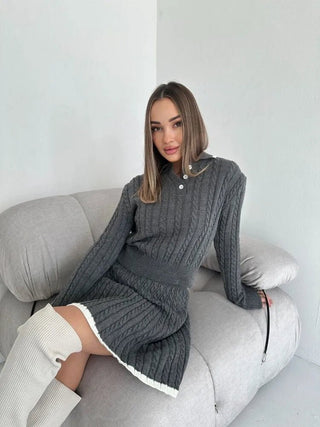 Long Sleeve Knitted Button Sweater Dress Suit Women - Hstrends