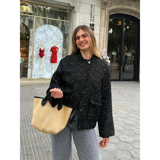 Long Sleeve Loose Retro Sequin Jacket - Hstrends