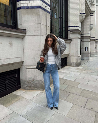Long Sleeve Loose Retro Sequin Jacket - Hstrends