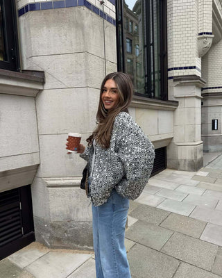 Long Sleeve Loose Retro Sequin Jacket - Hstrends