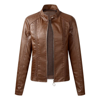 Long - sleeved Short Women Pu Leather Jacket Leather Biker Jacket - Hstrends