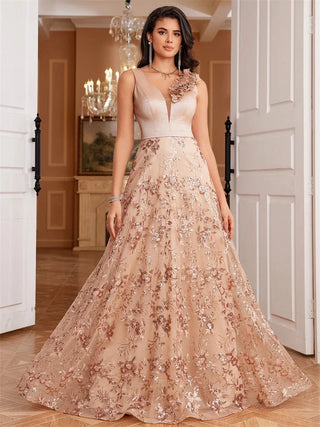 Long V - Neck Floral Sleeveless Chiffon maxi Dress - Hstrends