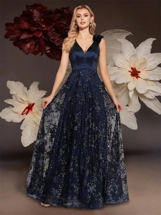 Long V - Neck Floral Sleeveless Chiffon maxi Dress - Hstrends