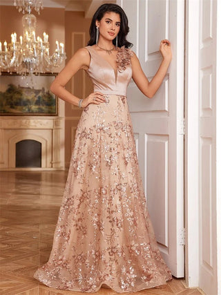 Long V - Neck Floral Sleeveless Chiffon maxi Dress - Hstrends