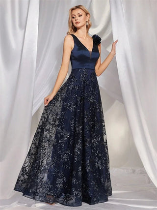 Long V - Neck Floral Sleeveless Chiffon maxi Dress - Hstrends