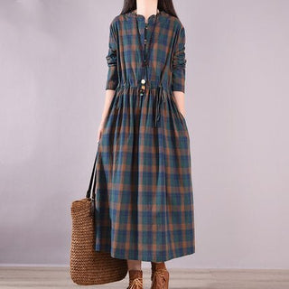 Loose Waist Slimming Look Lace - Up Mid - Length Plaid Dress - Hstrends