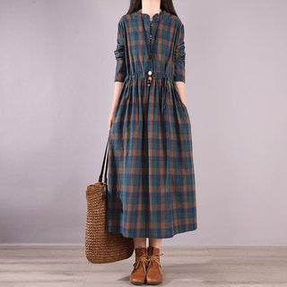 Loose Waist Slimming Look Lace - Up Mid - Length Plaid Dress - Hstrends