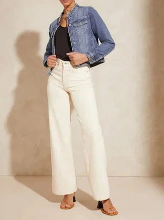 Love & Roses Mid Wash Ruffle Collar Denim Jacket - Hstrends