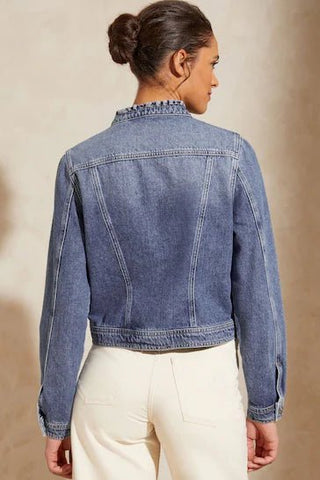 Love & Roses Mid Wash Ruffle Collar Denim Jacket - Hstrends