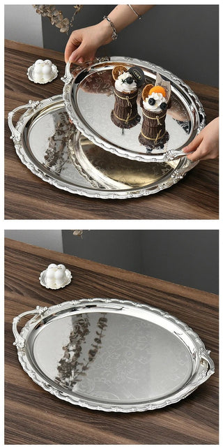 Luxury Dessert Display Gold Edge Silver Bottom Decoration Storage Tray - Hstrends