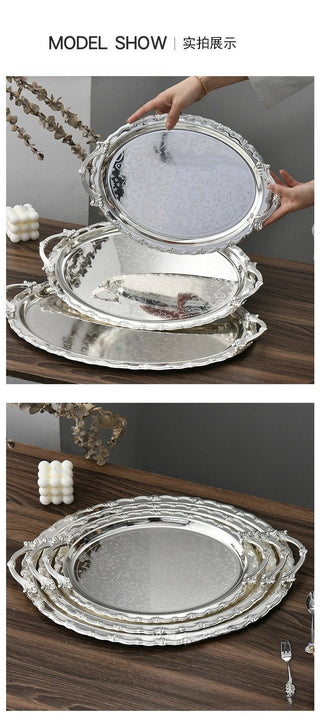 Luxury Dessert Display Gold Edge Silver Bottom Decoration Storage Tray - Hstrends