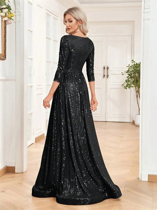 Luxury V Neck Long Sleeves Blue Sequins Formal Evening maxi Dress - Hstrends