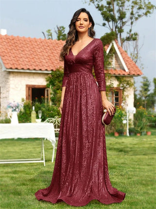 Luxury V Neck Long Sleeves Blue Sequins Formal Evening maxi Dress - Hstrends