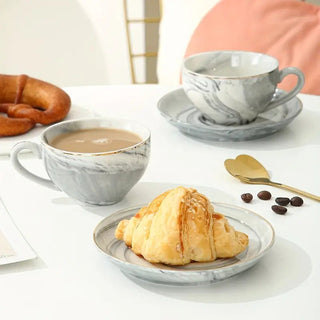 Marble Espresso Cup and Saucer Set with Gold Edge - Hstrends