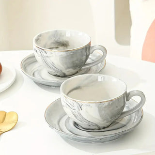 Marble Espresso Cup and Saucer Set with Gold Edge - Hstrends