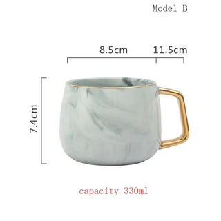 Marble Pattern Ceramic Tea Cup Set with Gold Trim - Hstrends